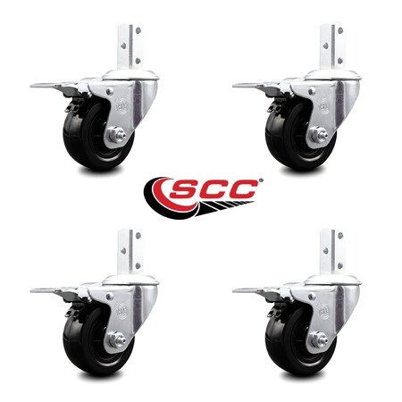 Service Caster 3.5 Inch Hard Rubber Swivel 3/4 Inch Square Stem Caster Set Total Lock Brake SCC SCC-SQTTL20S3514-HRS-34-4